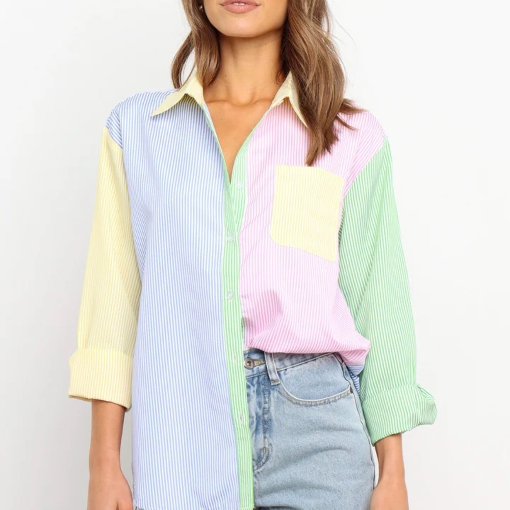 Petal & Pup Blue and Yellow Notched Collar Button Down
